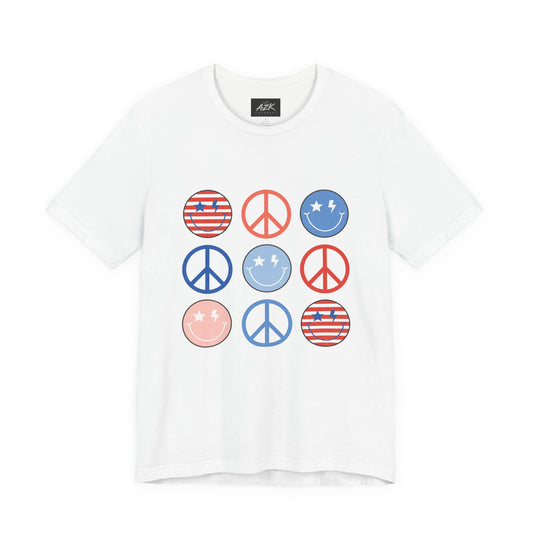Patriotic Peace Sign Smile T‑Shirt — 4th of July Americana Tee