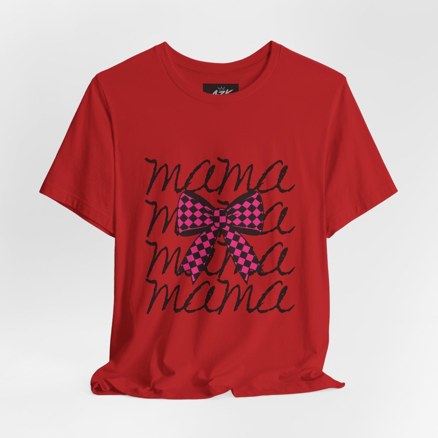 Mama Script Tee with Pink Plaid Bow