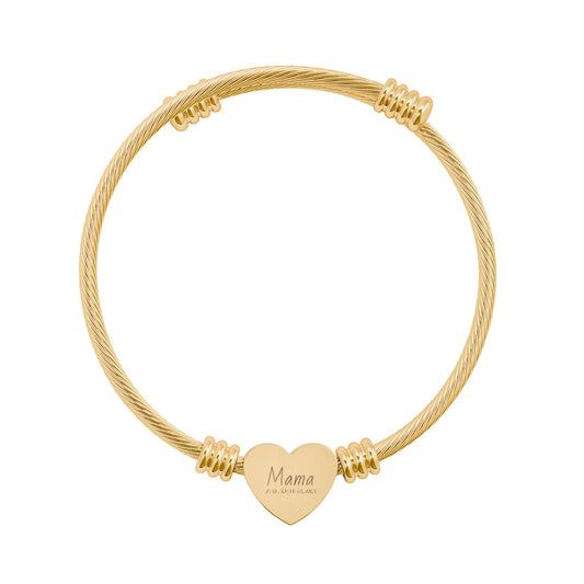 Engravable Heart Cuff Bracelet — Personalized Engraved Heart Cable Bracelet (Silver or Gold)
