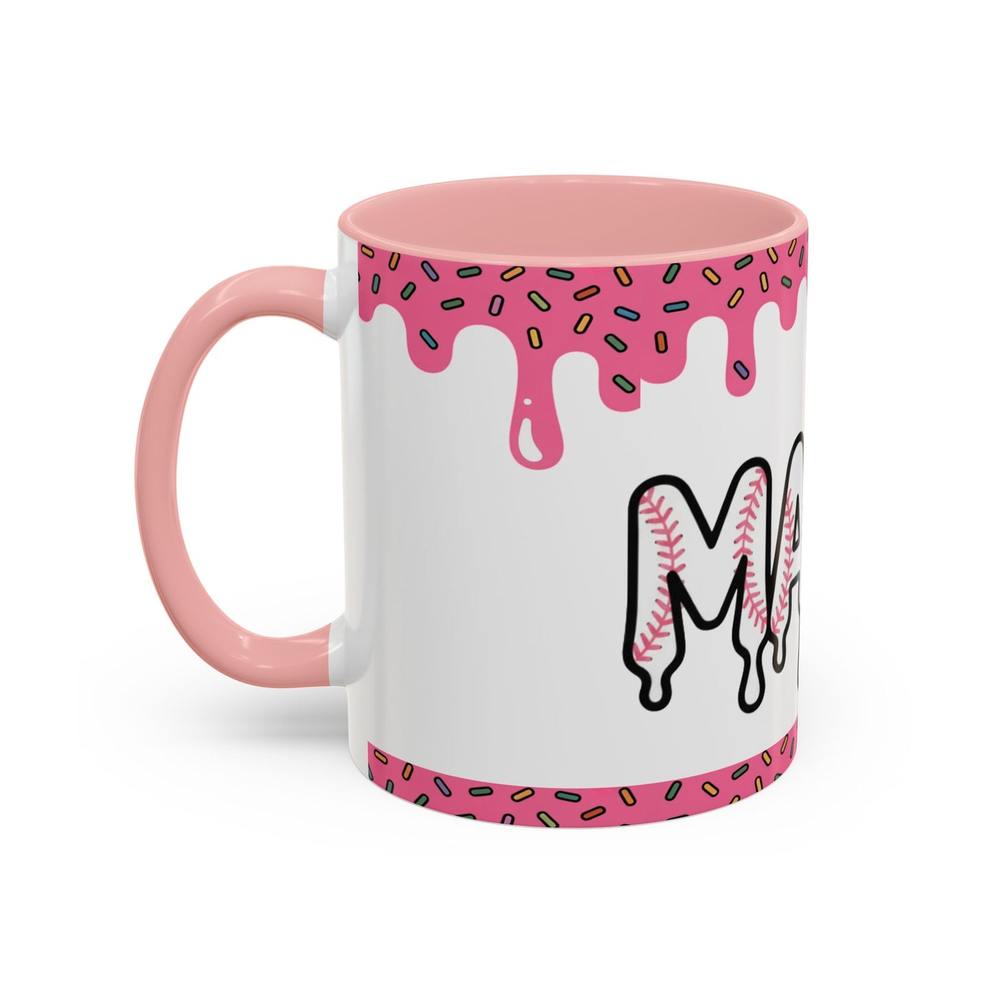 Mama Baseball Drip Accent Coffee Mug – Pink Sprinkle Baseball Mom Gift (11/15oz)