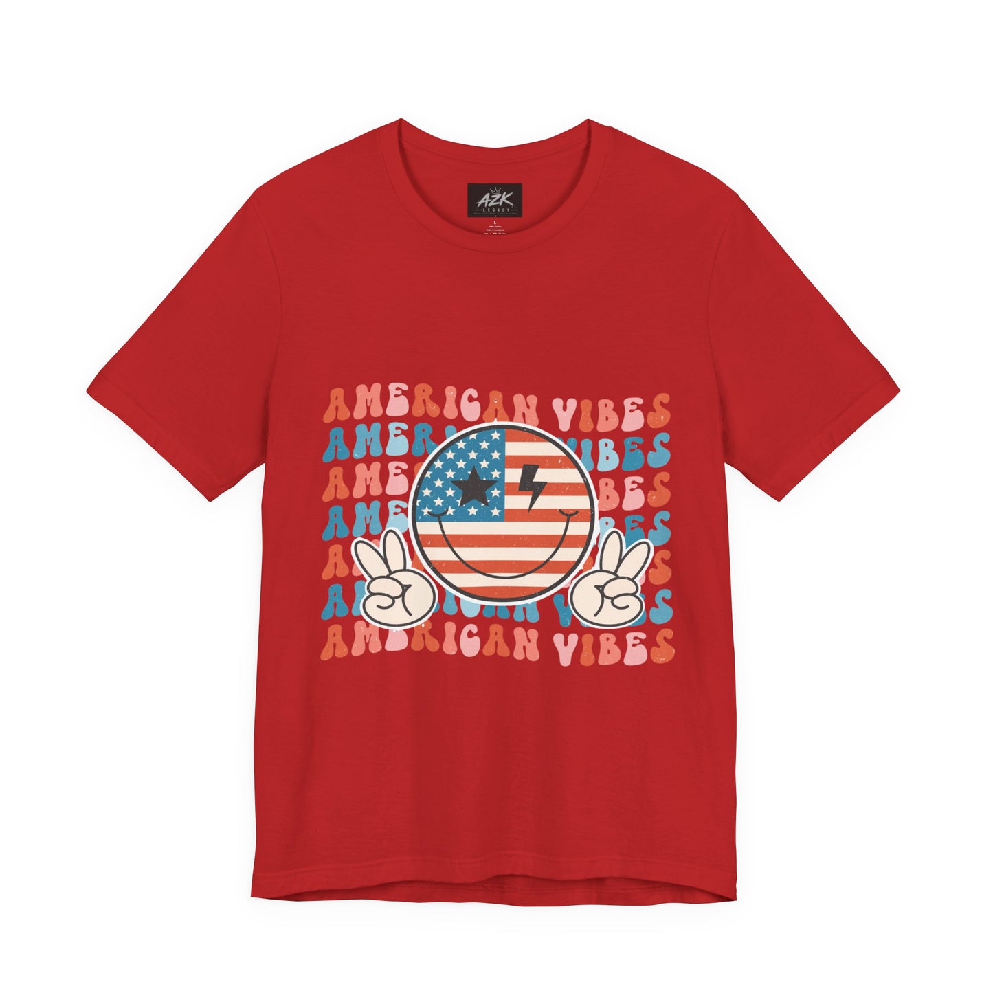 American Vibes T-Shirt — Retro Peace Sign Flag Tee (Fourth of July)