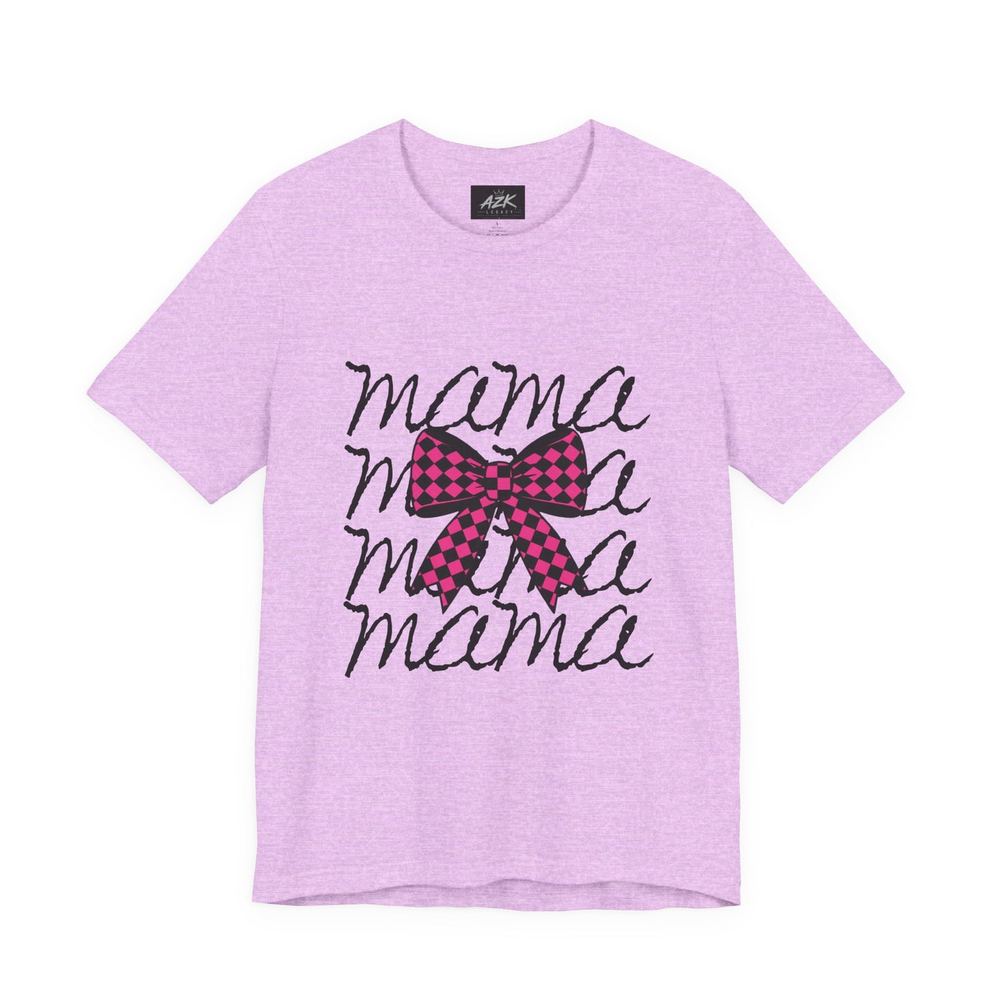 Mama Script Tee with Pink Plaid Bow