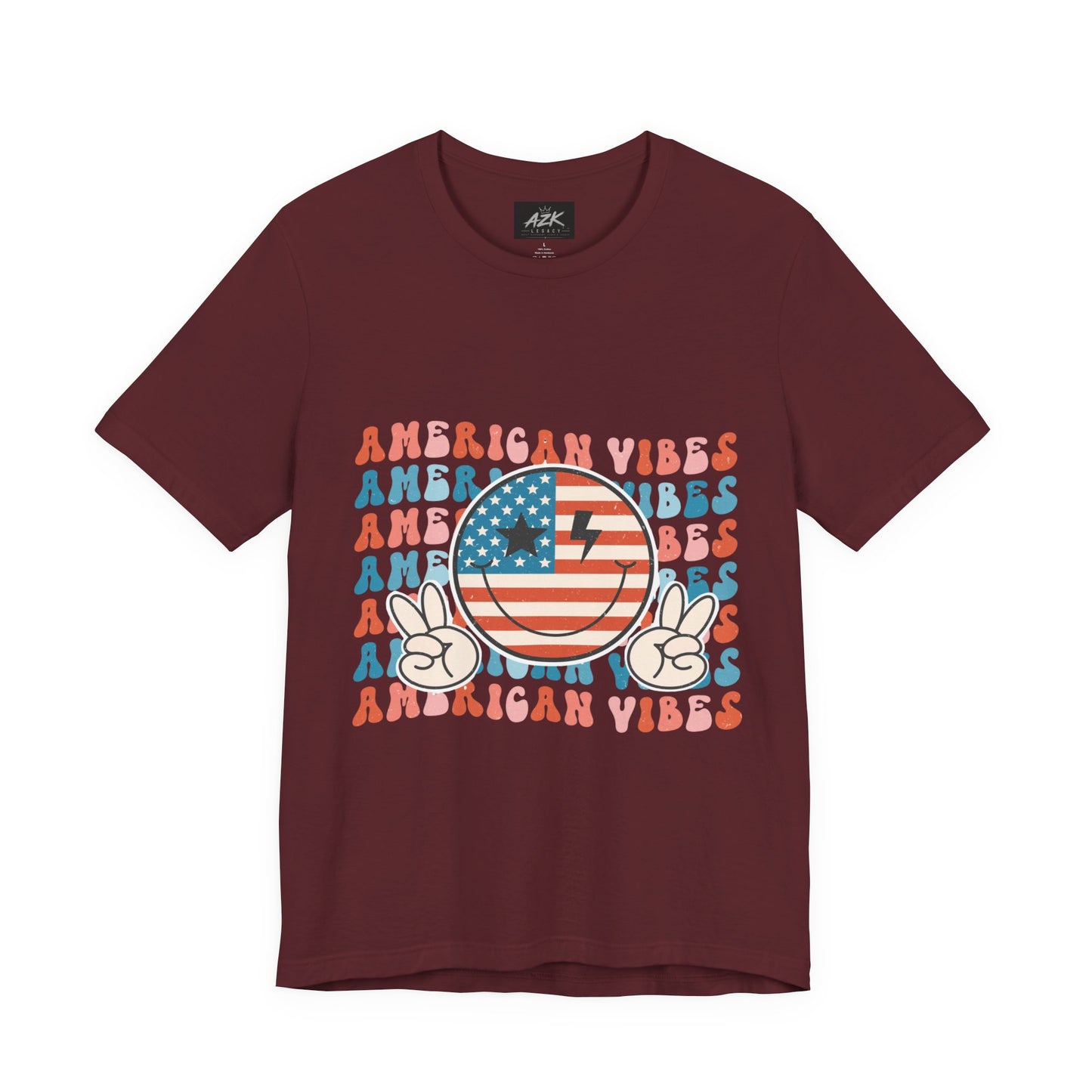 American Vibes T-Shirt — Retro Peace Sign Flag Tee (Fourth of July)