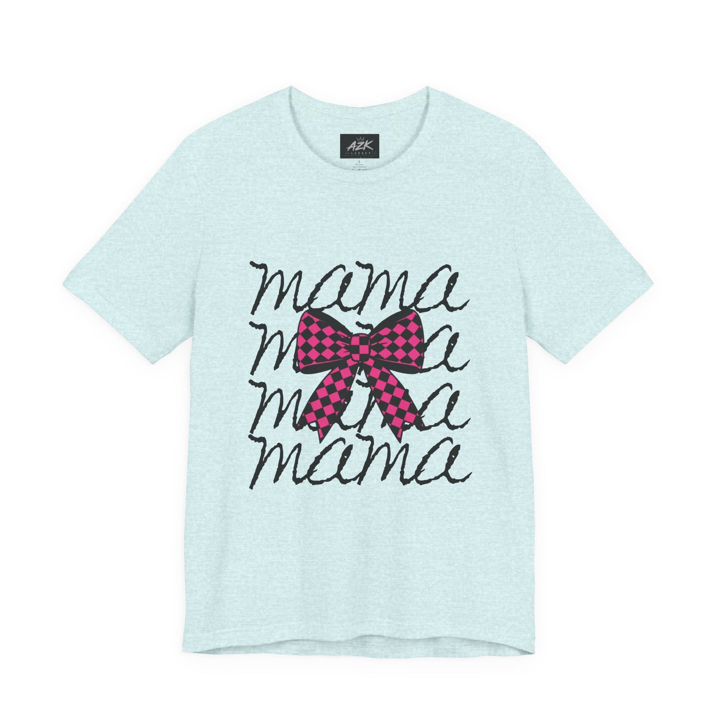 Mama Script Tee with Pink Plaid Bow