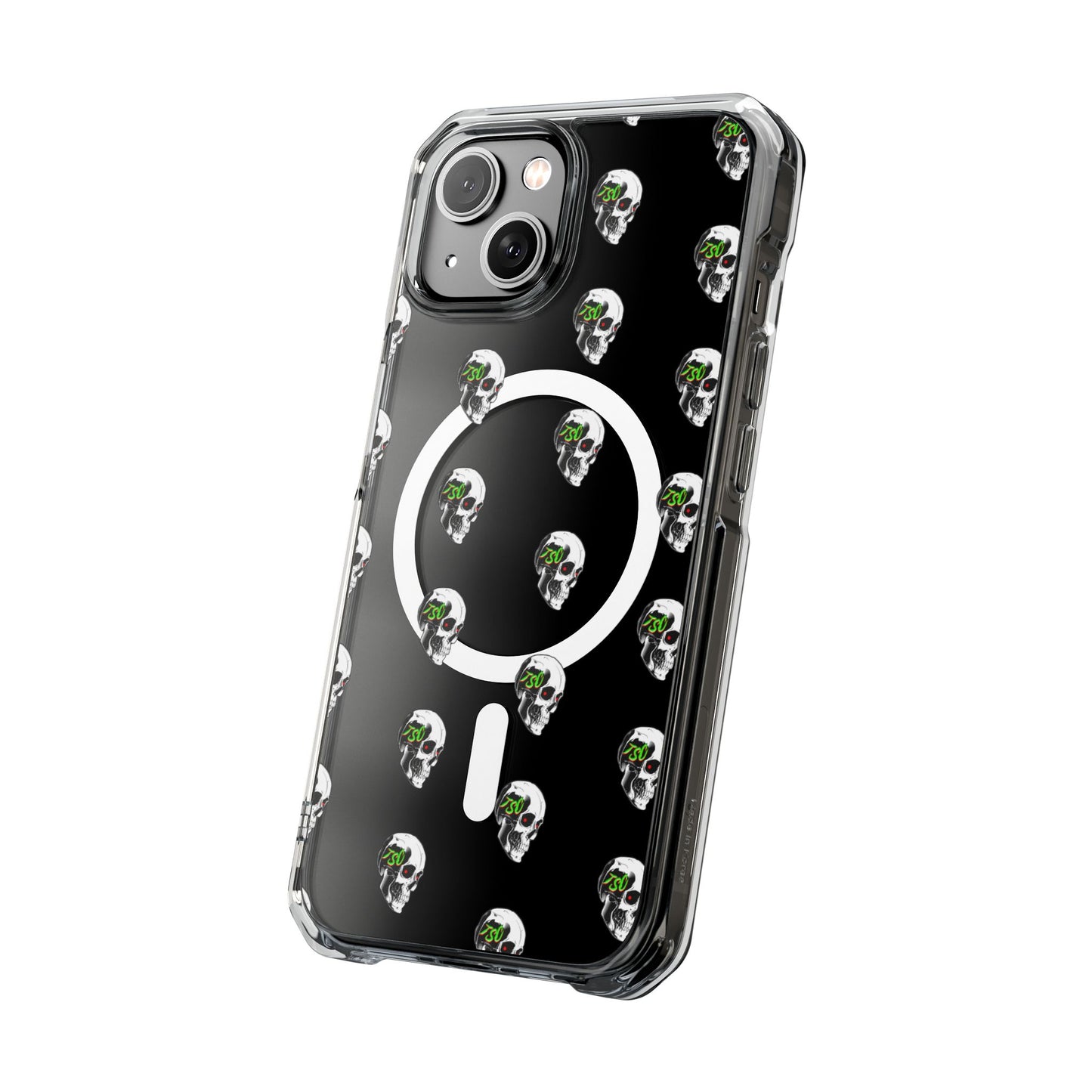 Clear MagSafe Phone Case — Green Eye Skull Pattern