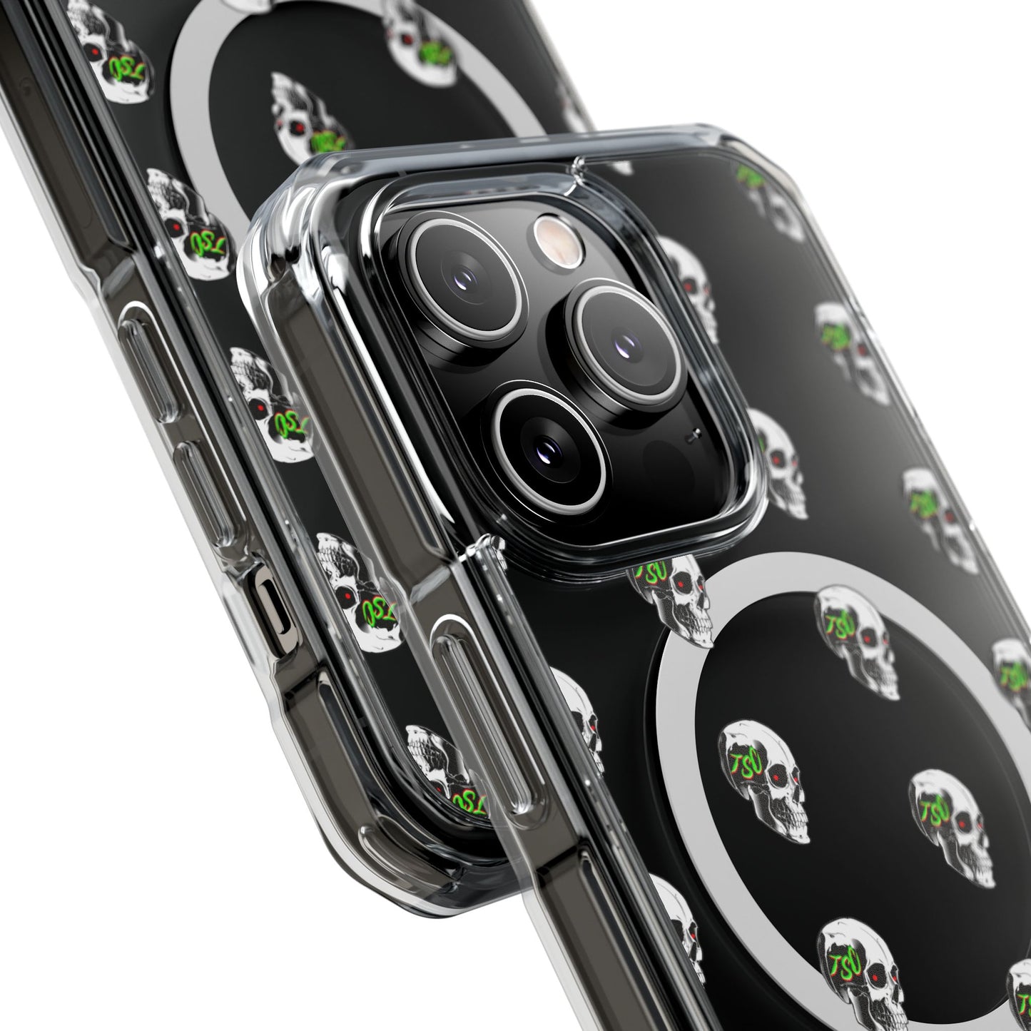 Clear MagSafe Phone Case — Green Eye Skull Pattern