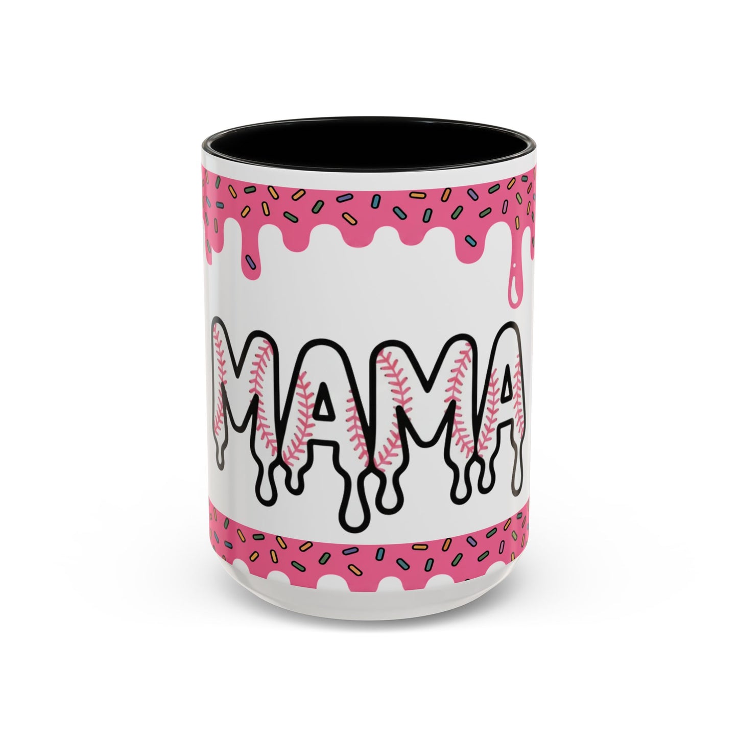 Mama Baseball Drip Accent Coffee Mug – Pink Sprinkle Baseball Mom Gift (11/15oz)