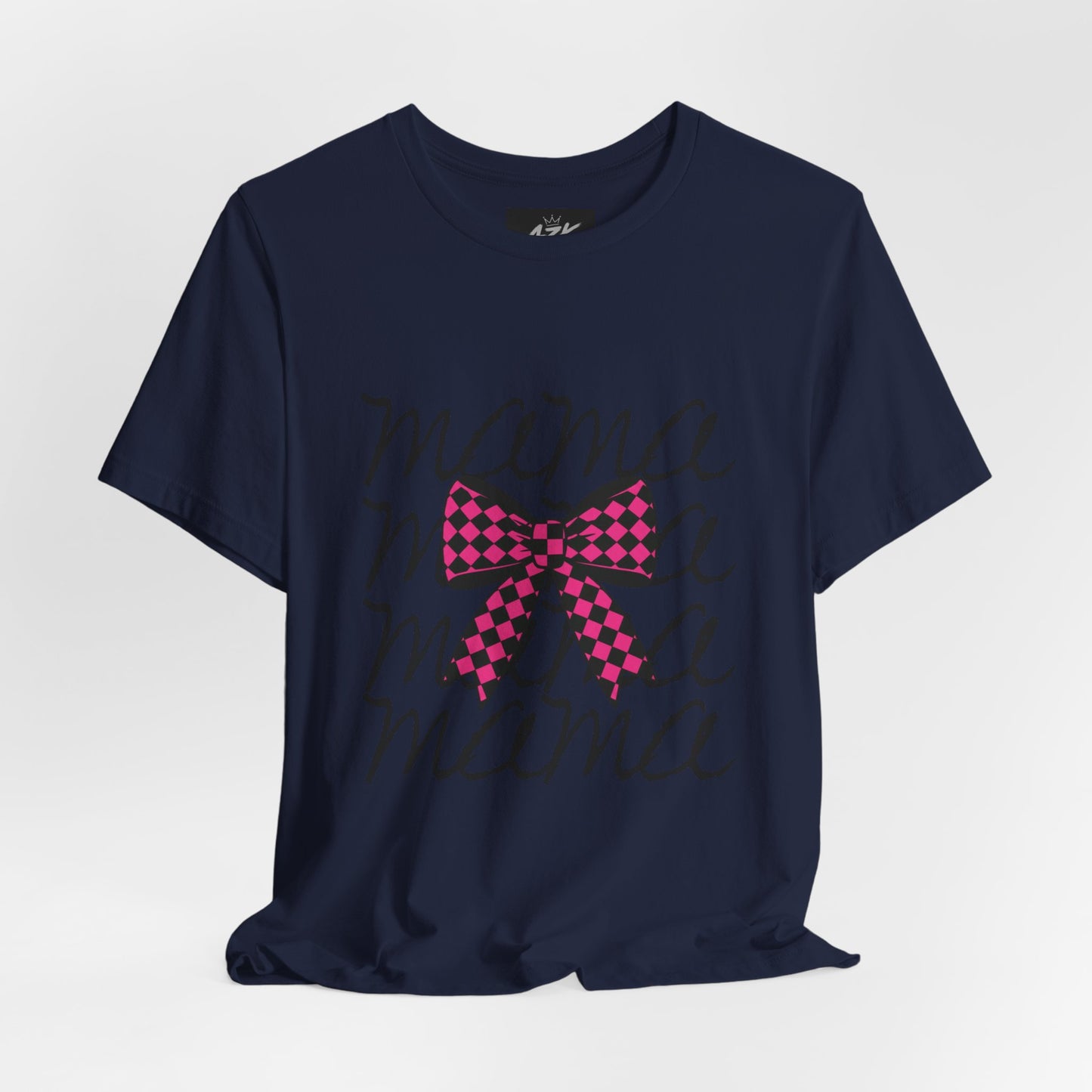 Mama Script Tee with Pink Plaid Bow