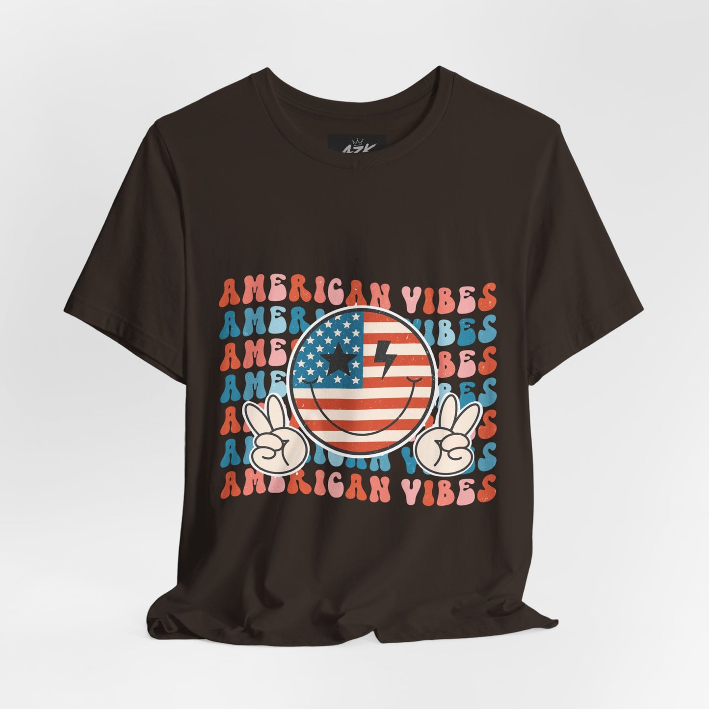 American Vibes T-Shirt — Retro Peace Sign Flag Tee (Fourth of July)