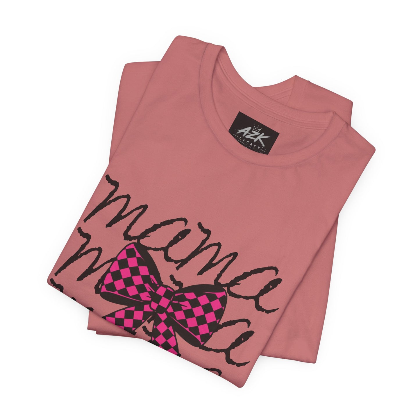 Mama Script Tee with Pink Plaid Bow