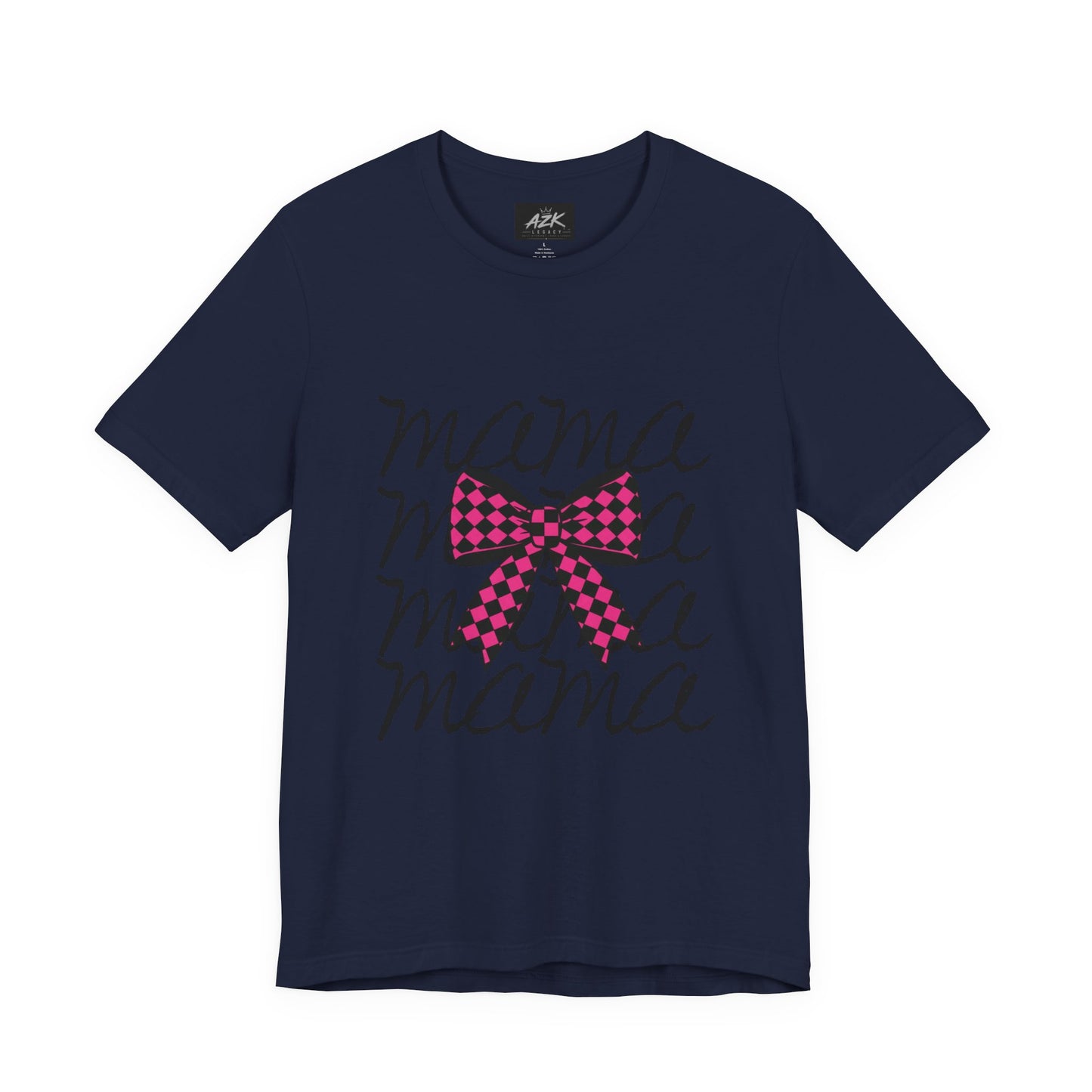 Mama Script Tee with Pink Plaid Bow