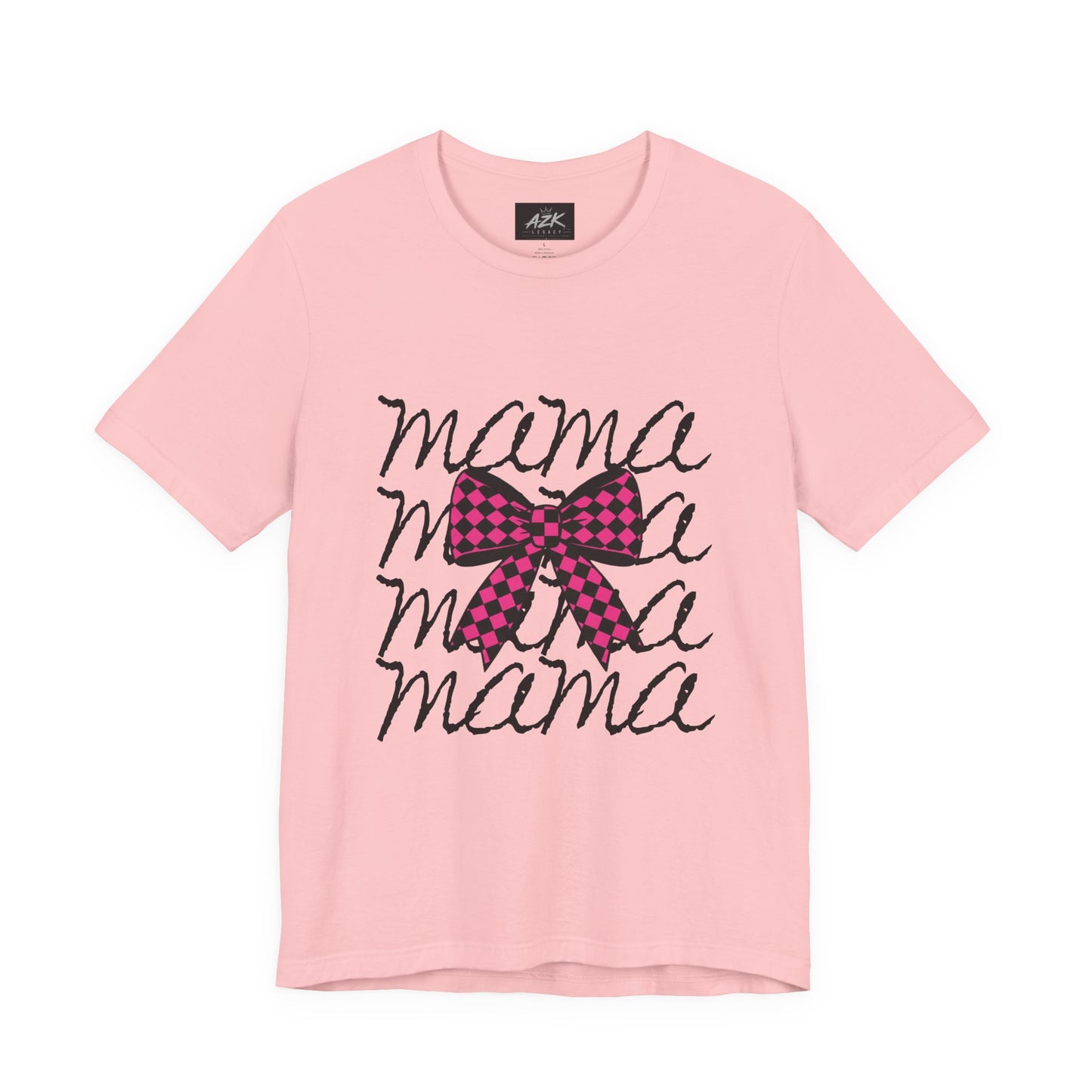 Mama Script Tee with Pink Plaid Bow