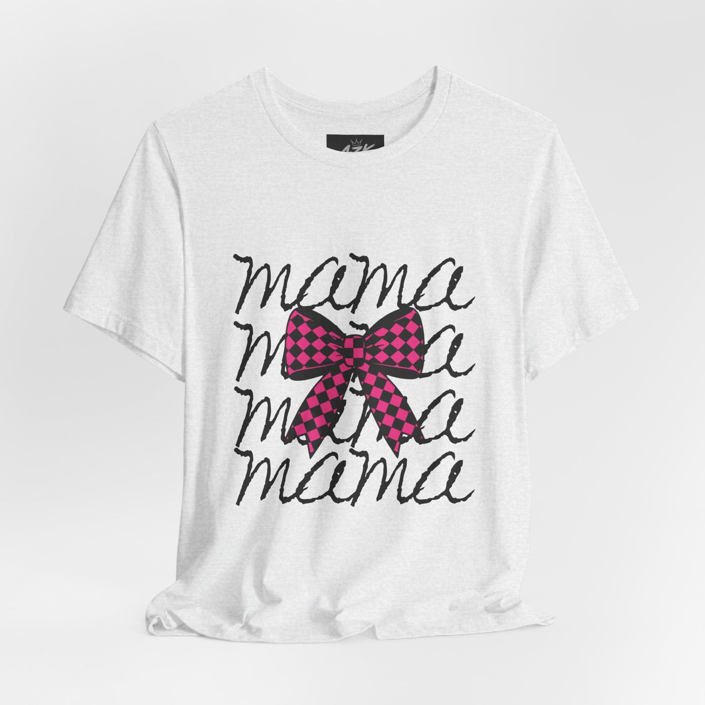 Mama Script Tee with Pink Plaid Bow