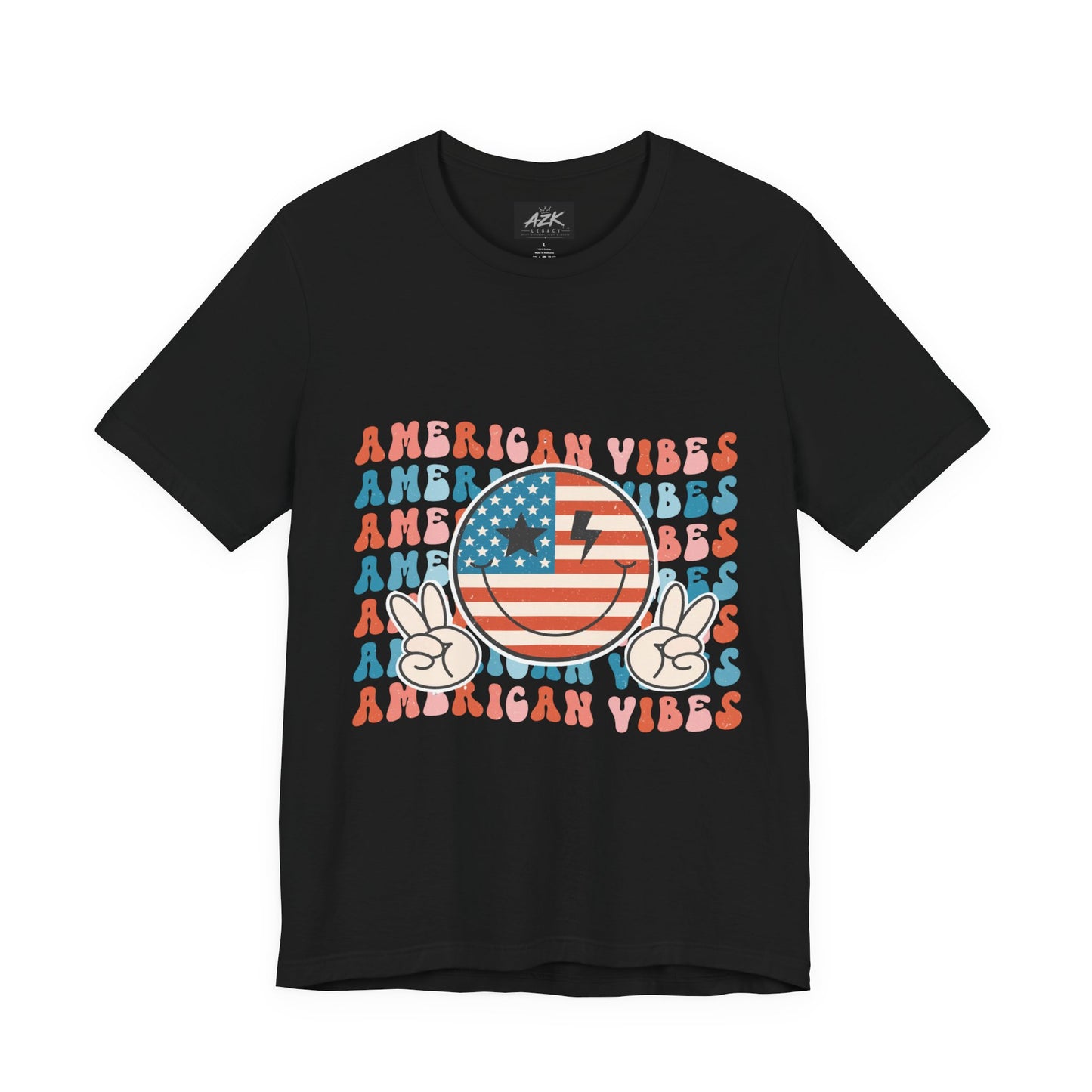 American Vibes T-Shirt — Retro Peace Sign Flag Tee (Fourth of July)
