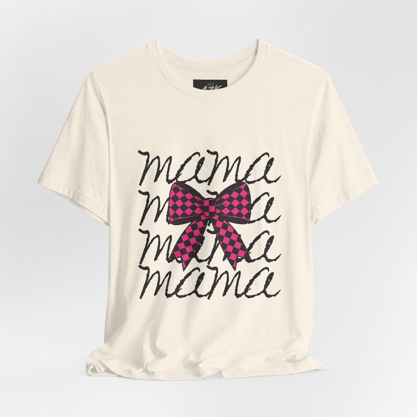 Mama Script Tee with Pink Plaid Bow
