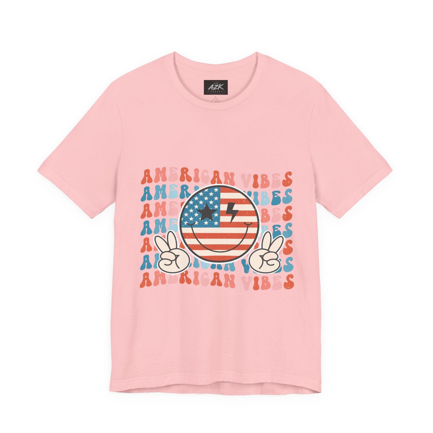American Vibes T-Shirt — Retro Peace Sign Flag Tee (Fourth of July)