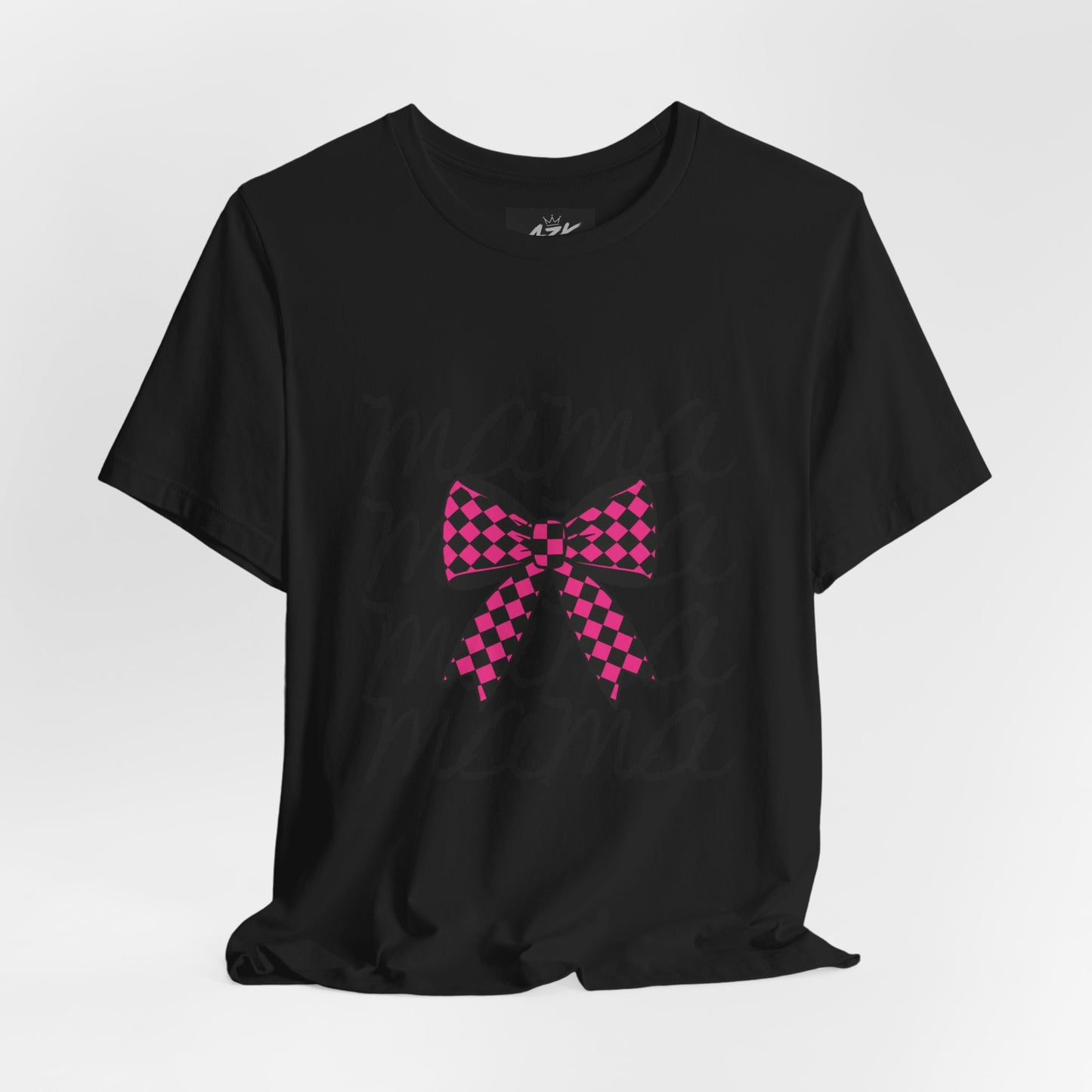 Mama Script Tee with Pink Plaid Bow