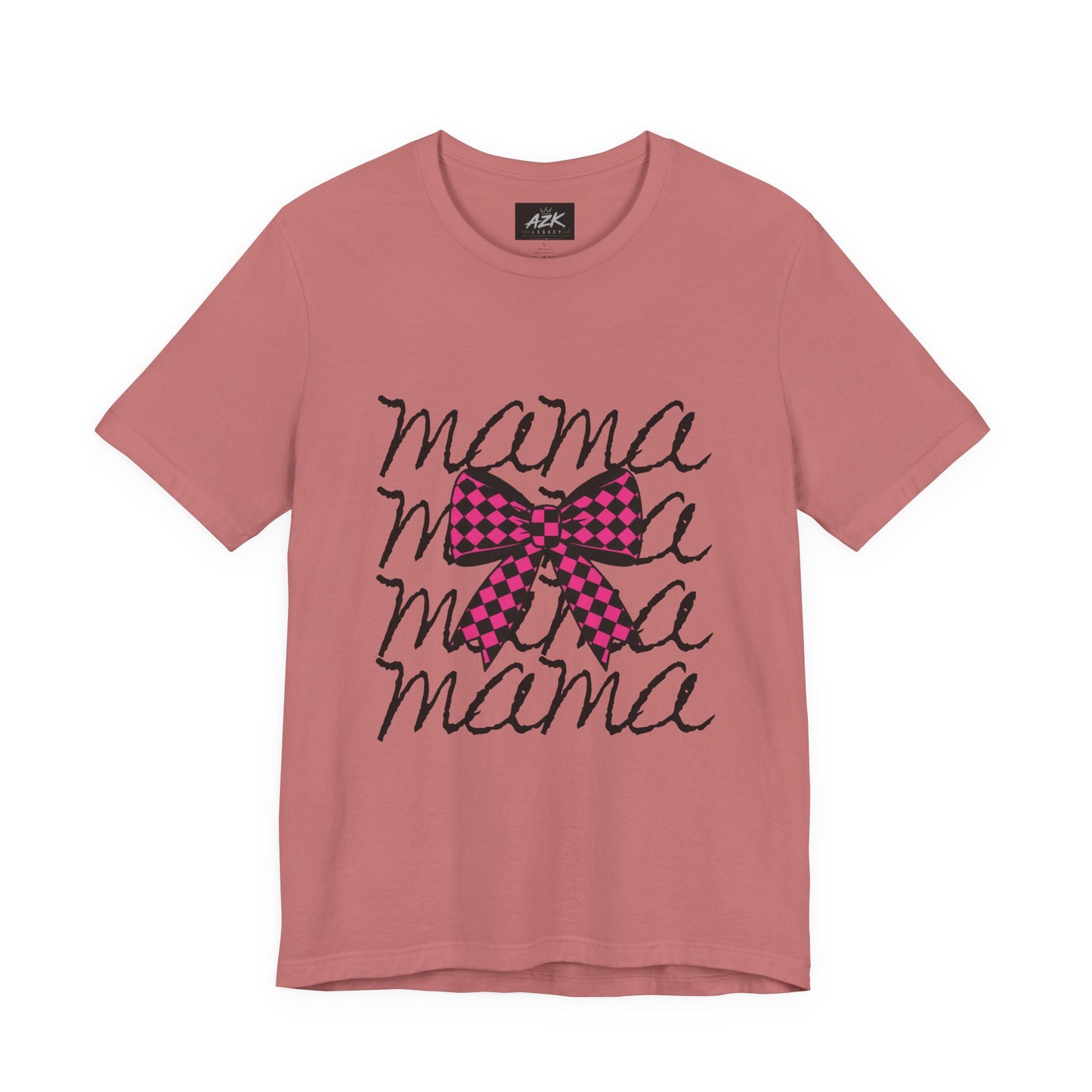Mama Script Tee with Pink Plaid Bow