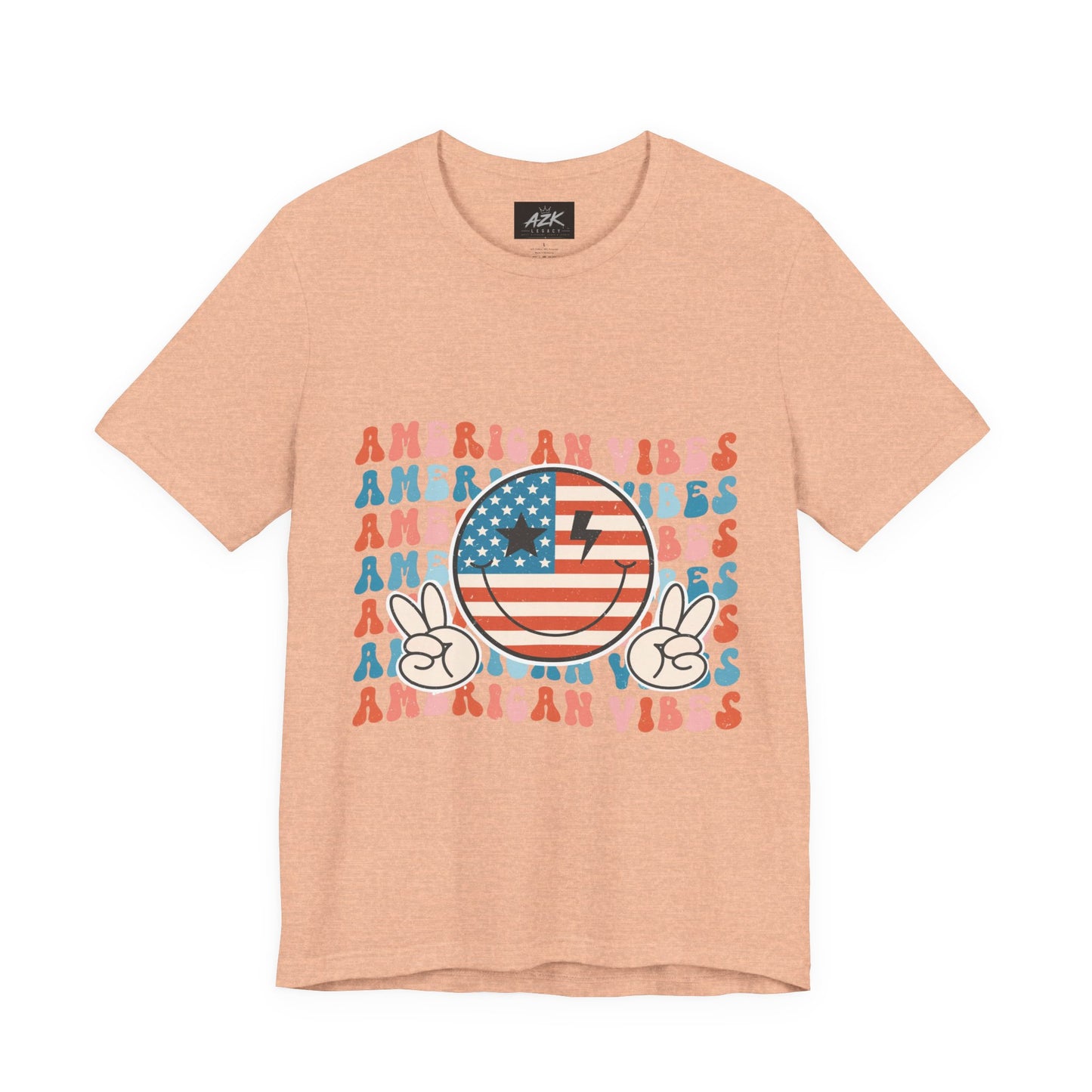 American Vibes T-Shirt — Retro Peace Sign Flag Tee (Fourth of July)