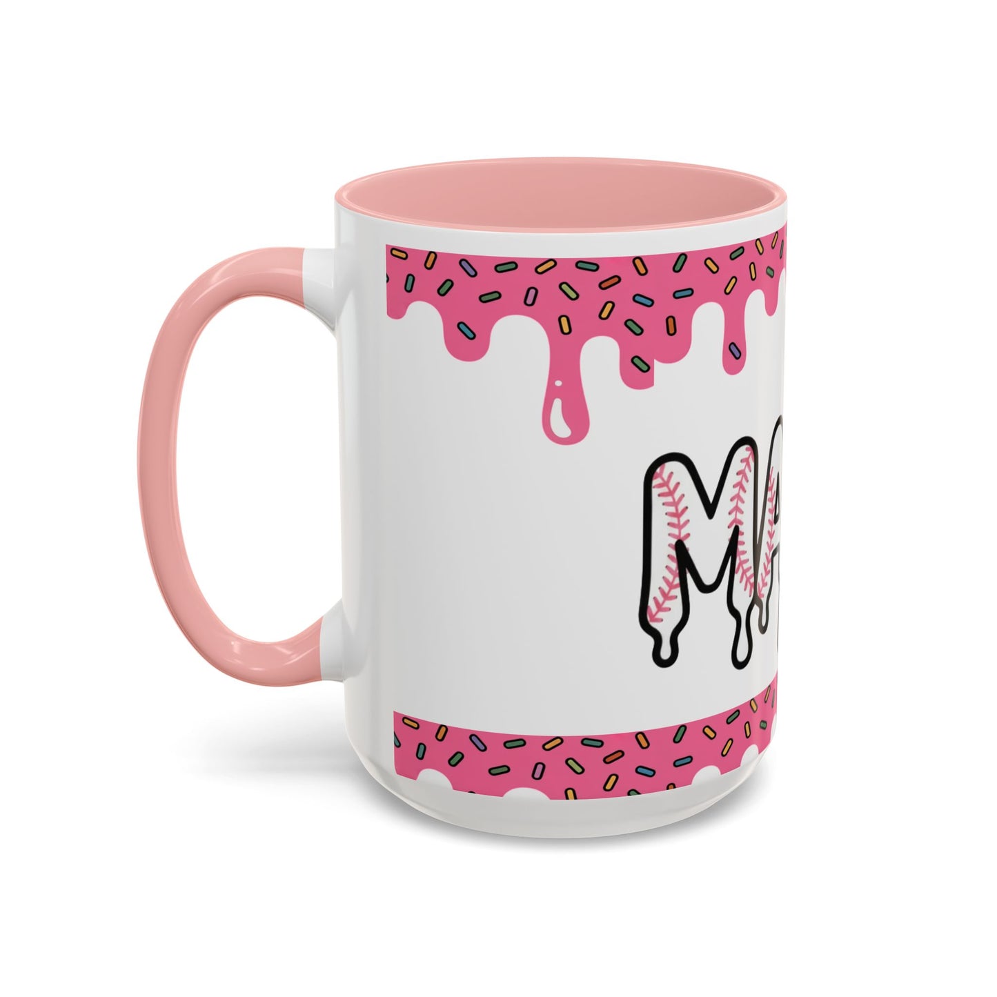 Mama Baseball Drip Accent Coffee Mug – Pink Sprinkle Baseball Mom Gift (11/15oz)