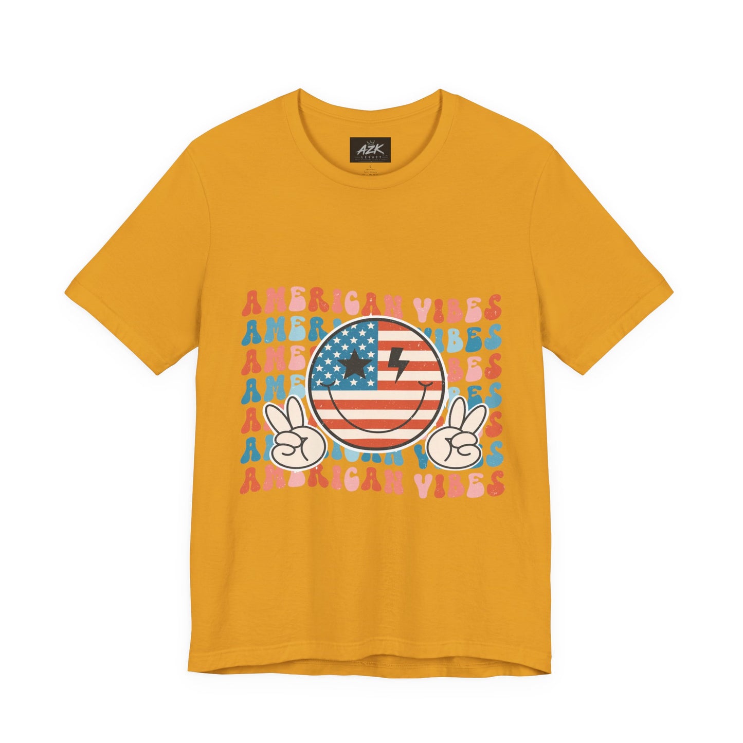 American Vibes T-Shirt — Retro Peace Sign Flag Tee (Fourth of July)