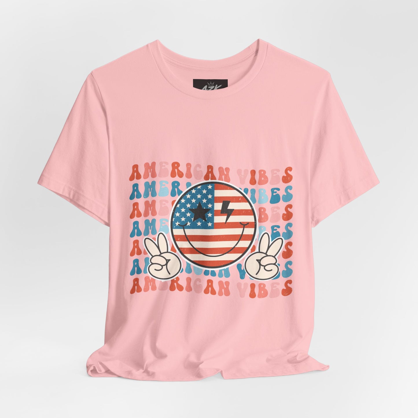 American Vibes T-Shirt — Retro Peace Sign Flag Tee (Fourth of July)
