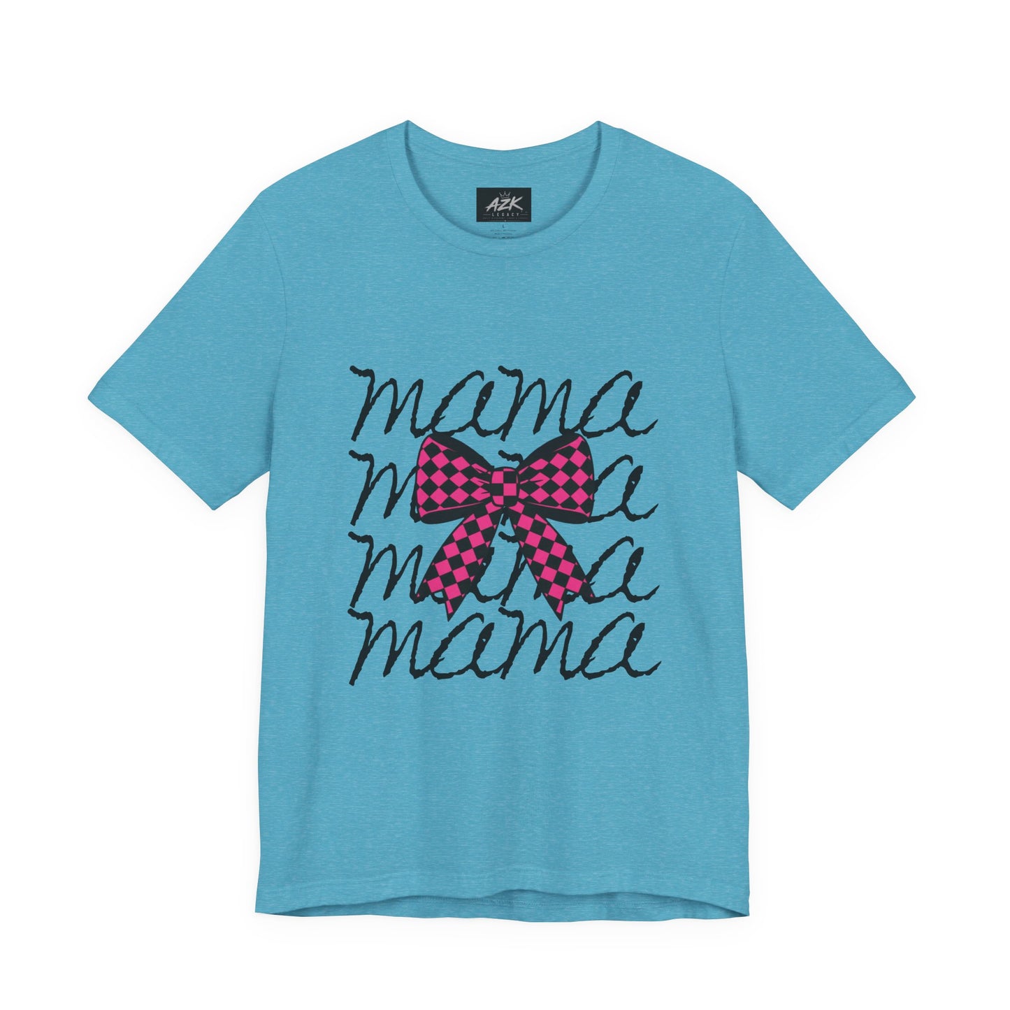Mama Script Tee with Pink Plaid Bow
