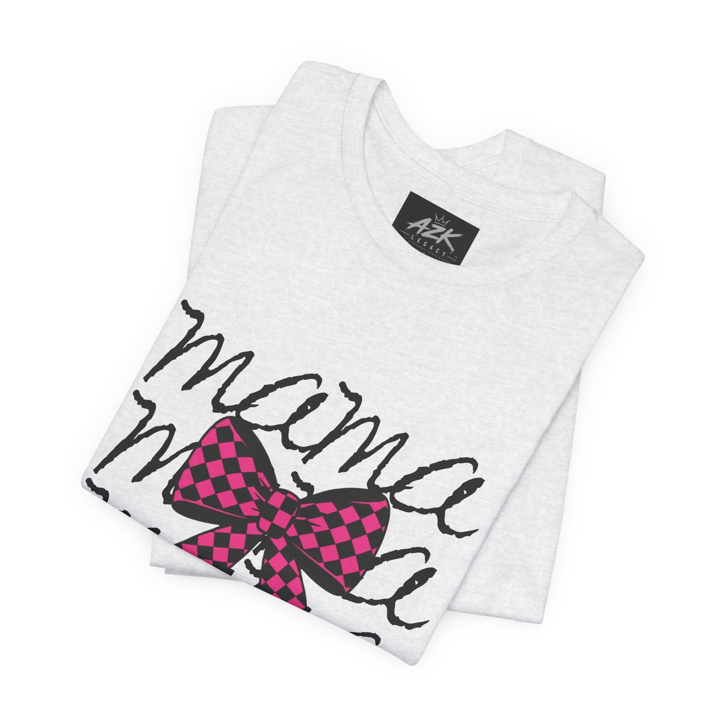 Mama Script Tee with Pink Plaid Bow