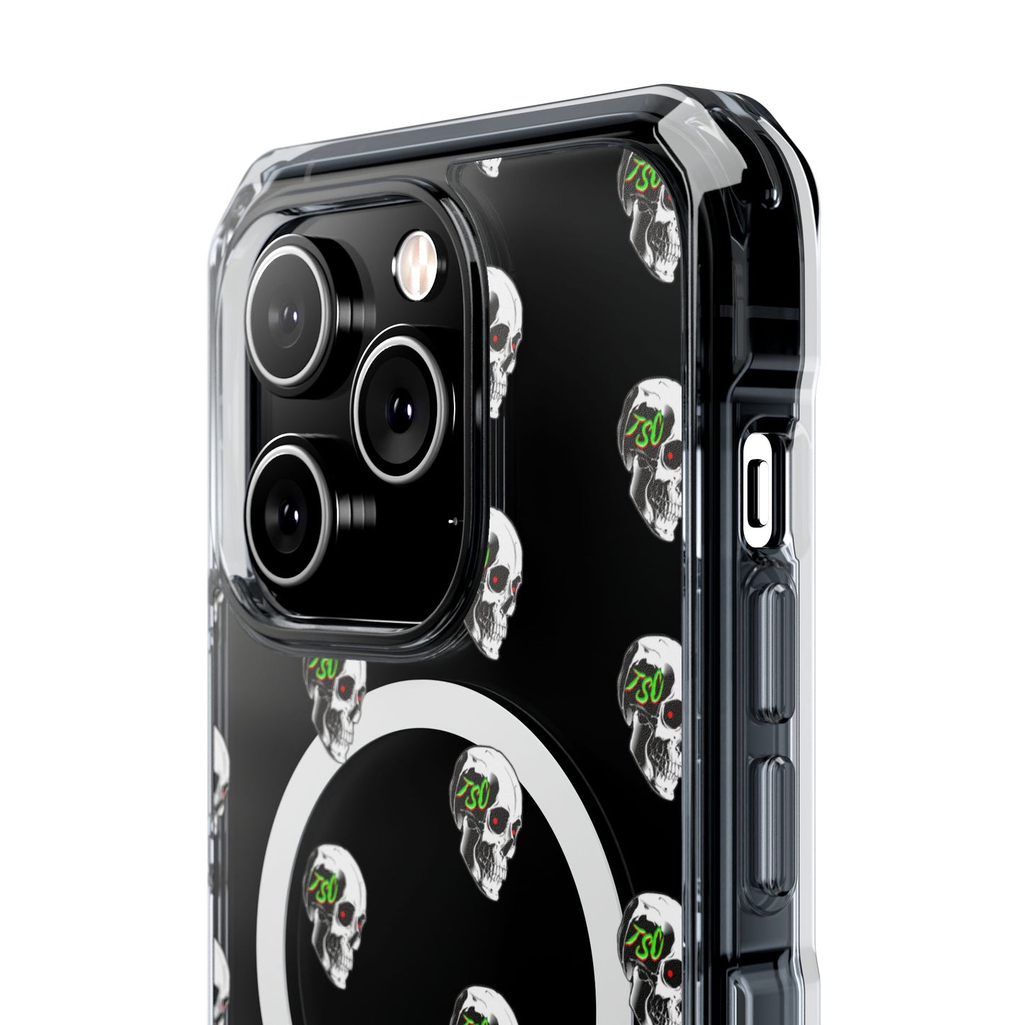 Clear MagSafe Phone Case — Green Eye Skull Pattern