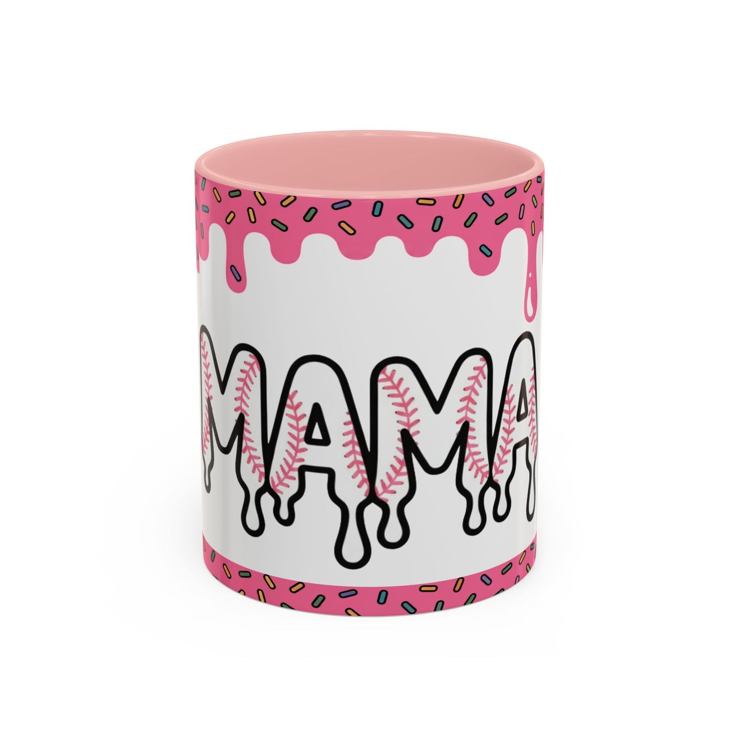 Mama Baseball Drip Accent Coffee Mug – Pink Sprinkle Baseball Mom Gift (11/15oz)