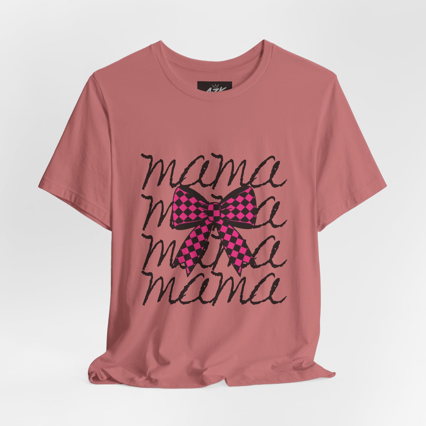 Mama Script Tee with Pink Plaid Bow