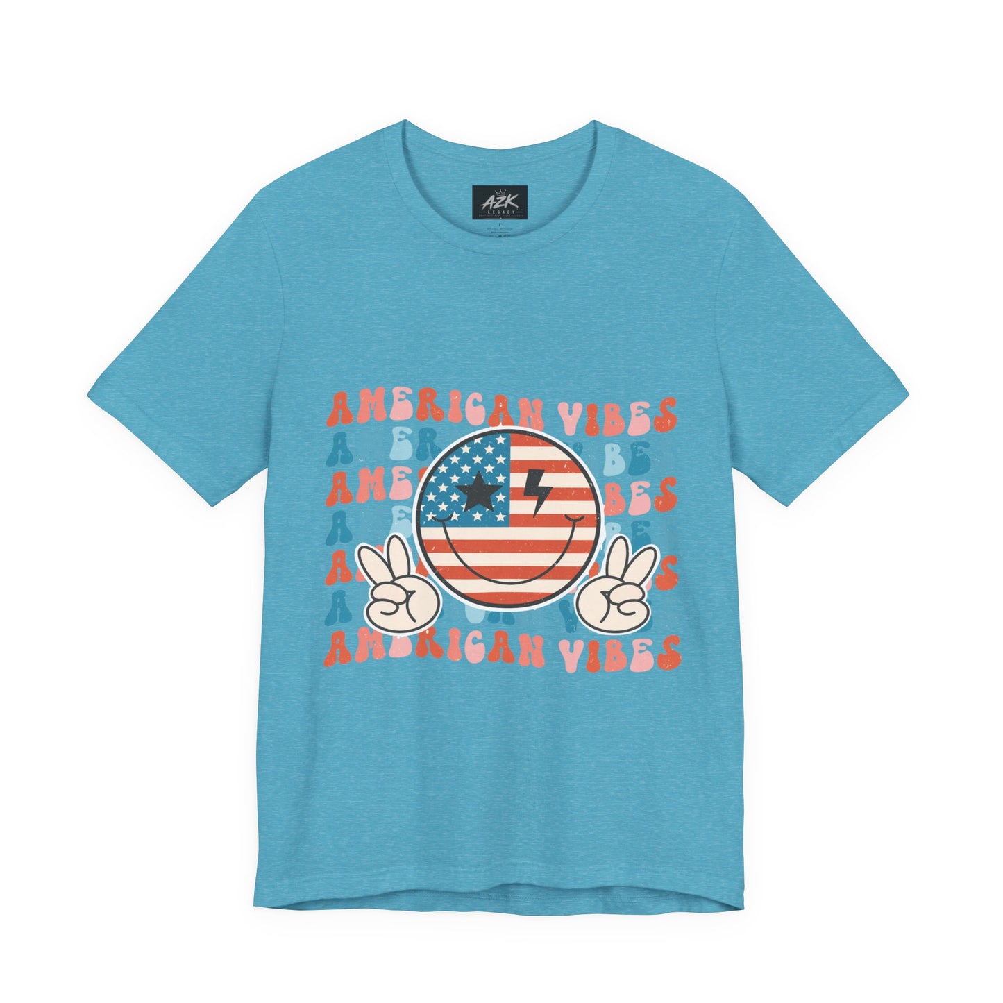 American Vibes T-Shirt — Retro Peace Sign Flag Tee (Fourth of July)