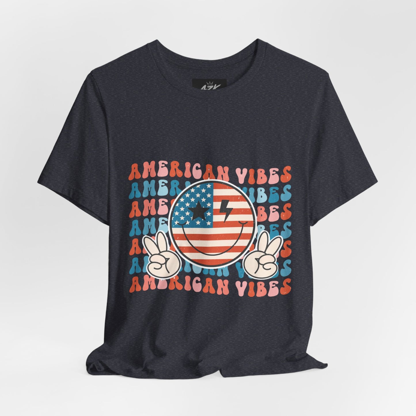 American Vibes T-Shirt — Retro Peace Sign Flag Tee (Fourth of July)