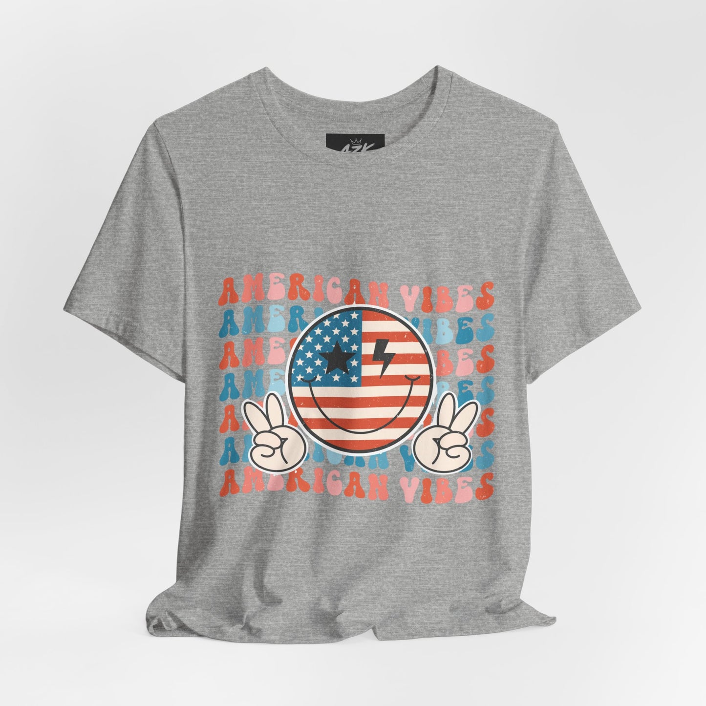 American Vibes T-Shirt — Retro Peace Sign Flag Tee (Fourth of July)