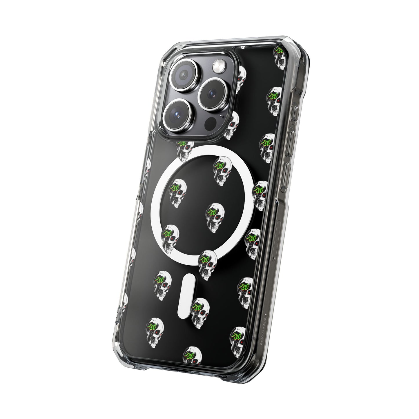 Clear MagSafe Phone Case — Green Eye Skull Pattern