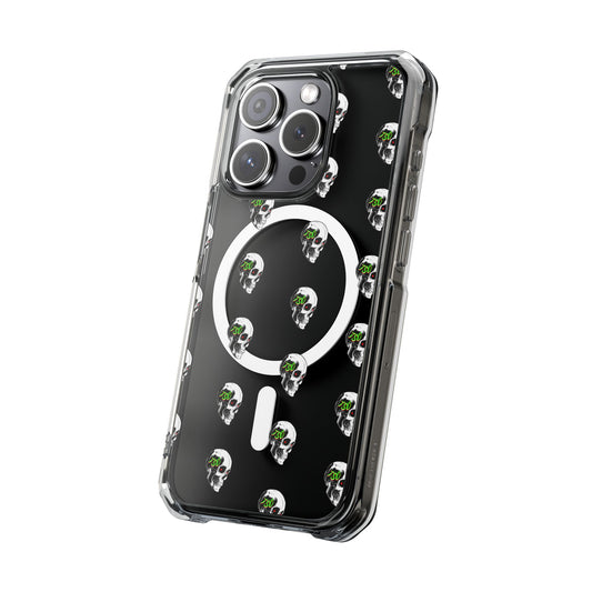 Clear MagSafe Phone Case — Green Eye Skull Pattern