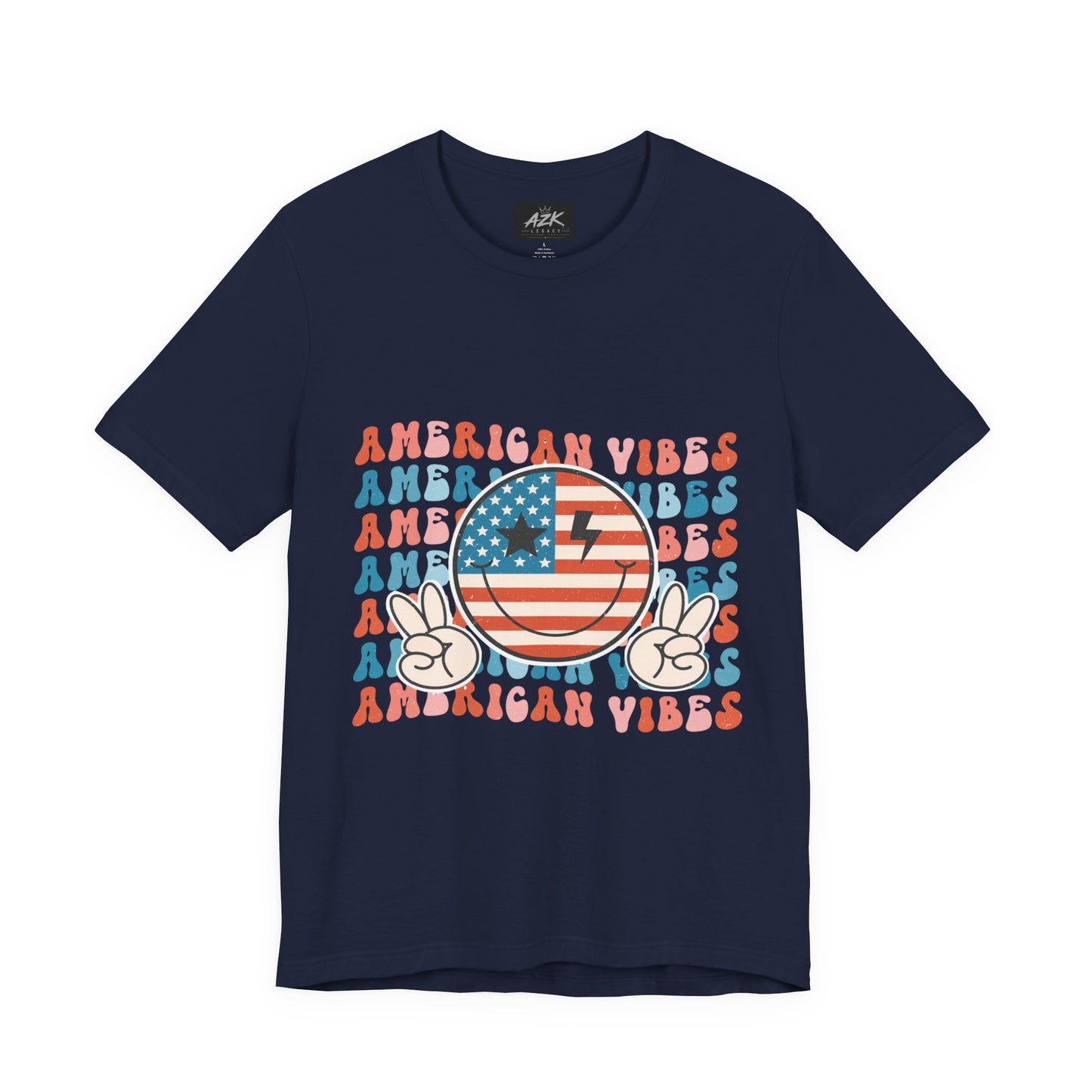 American Vibes T-Shirt — Retro Peace Sign Flag Tee (Fourth of July)