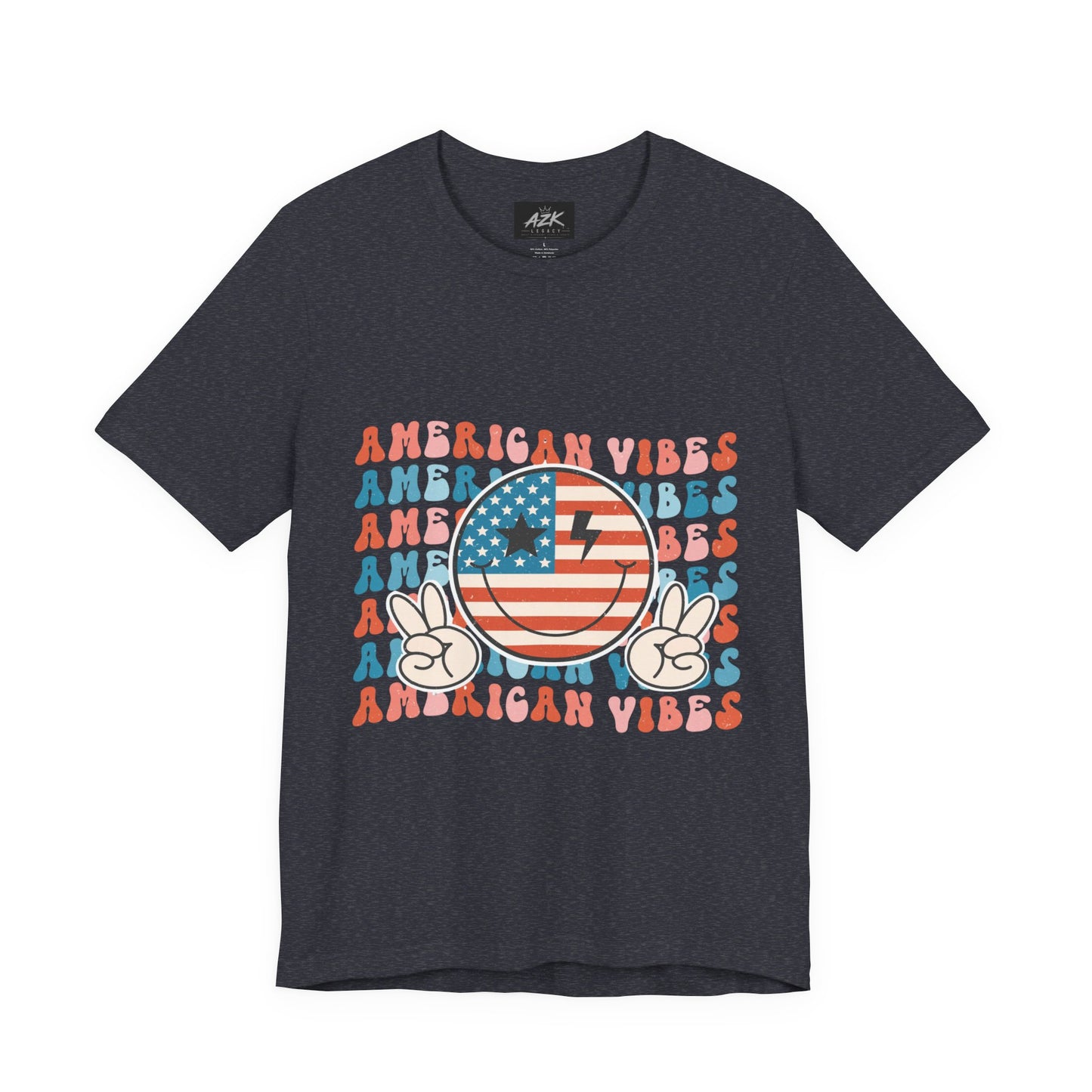 American Vibes T-Shirt — Retro Peace Sign Flag Tee (Fourth of July)