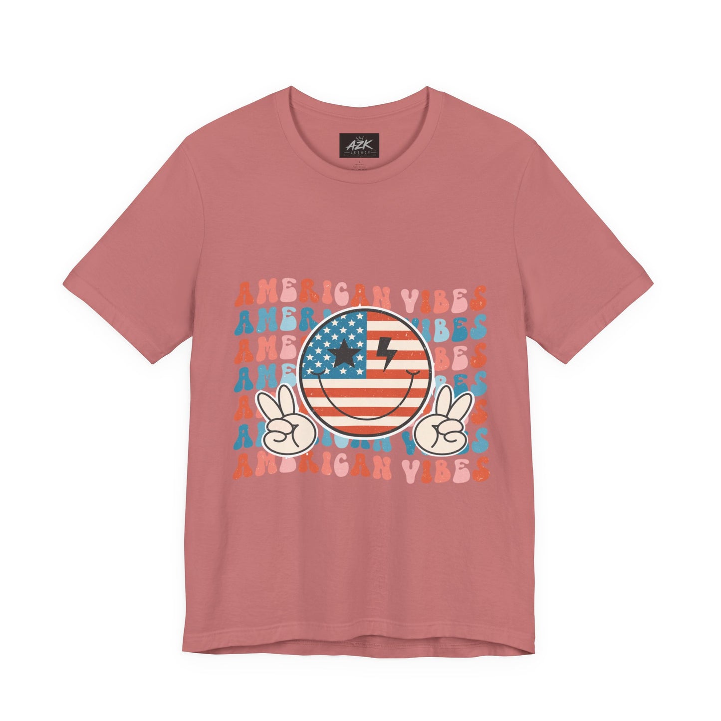 American Vibes T-Shirt — Retro Peace Sign Flag Tee (Fourth of July)