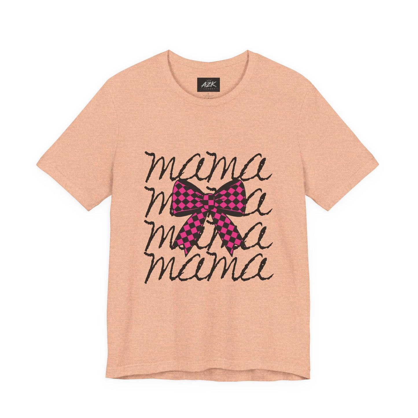 Mama Script Tee with Pink Plaid Bow