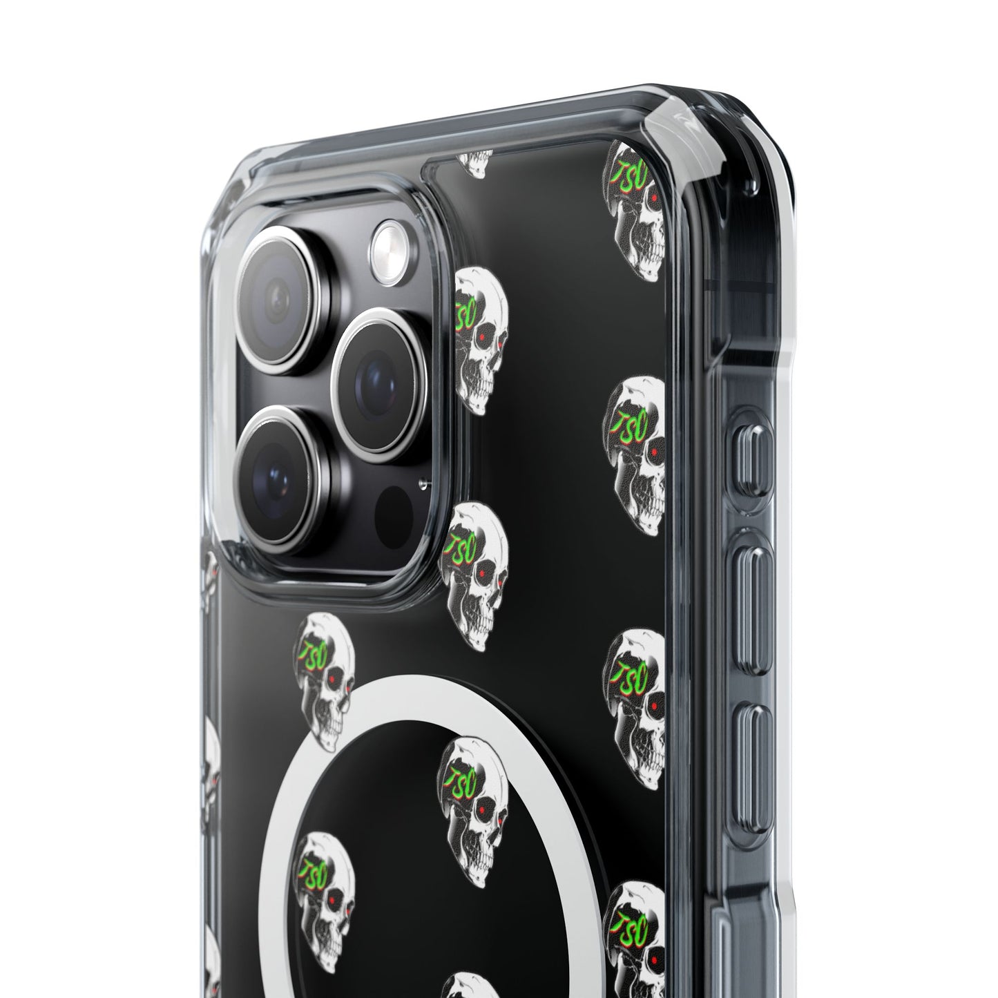 Clear MagSafe Phone Case — Green Eye Skull Pattern