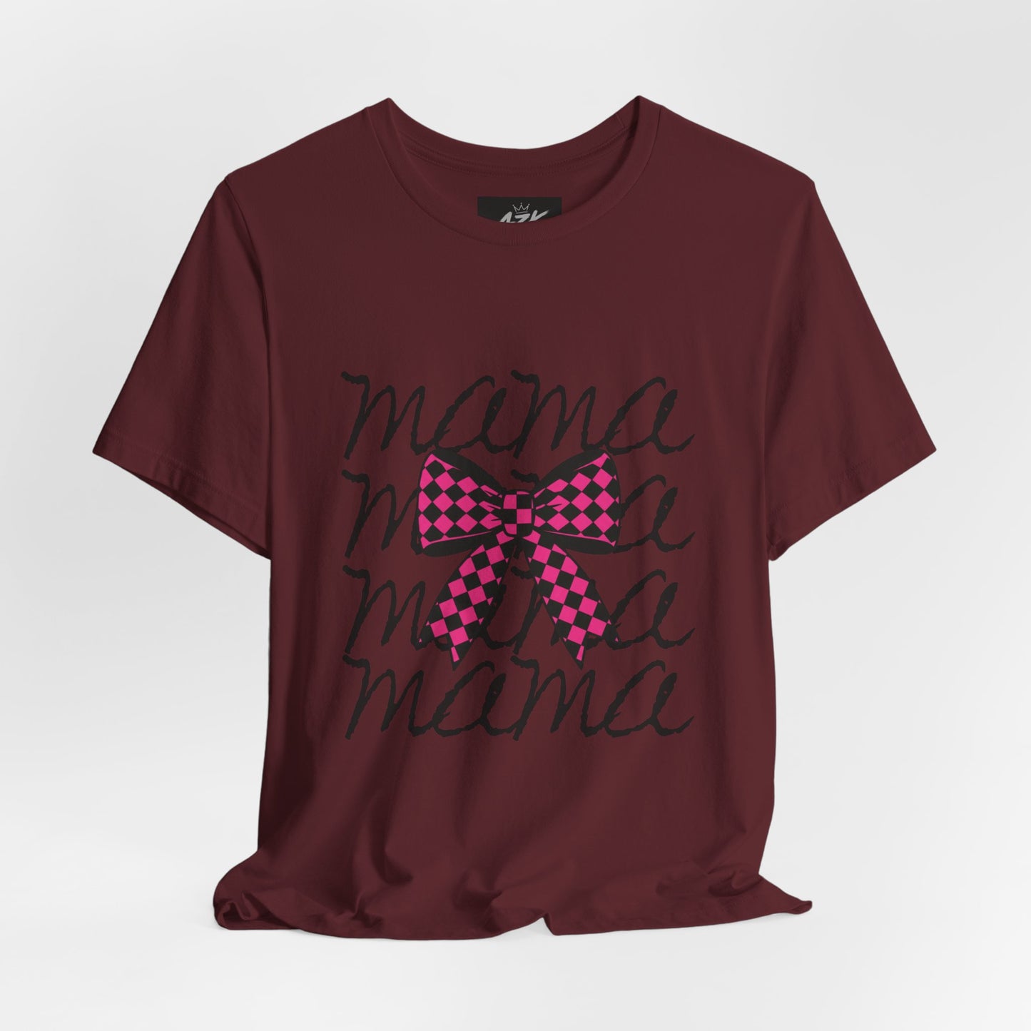Mama Script Tee with Pink Plaid Bow