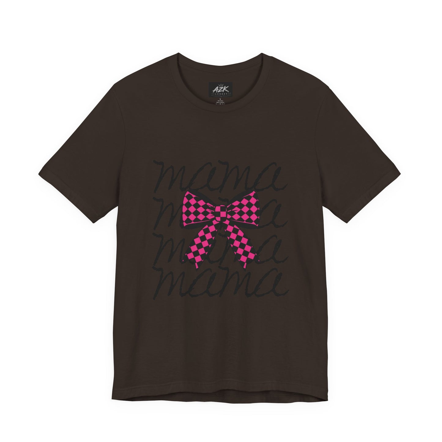 Mama Script Tee with Pink Plaid Bow