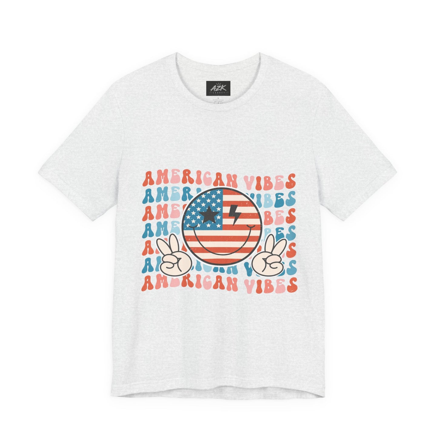 American Vibes T-Shirt — Retro Peace Sign Flag Tee (Fourth of July)