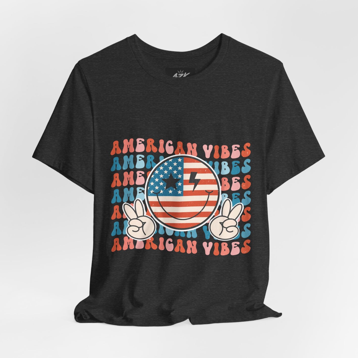 American Vibes T-Shirt — Retro Peace Sign Flag Tee (Fourth of July)