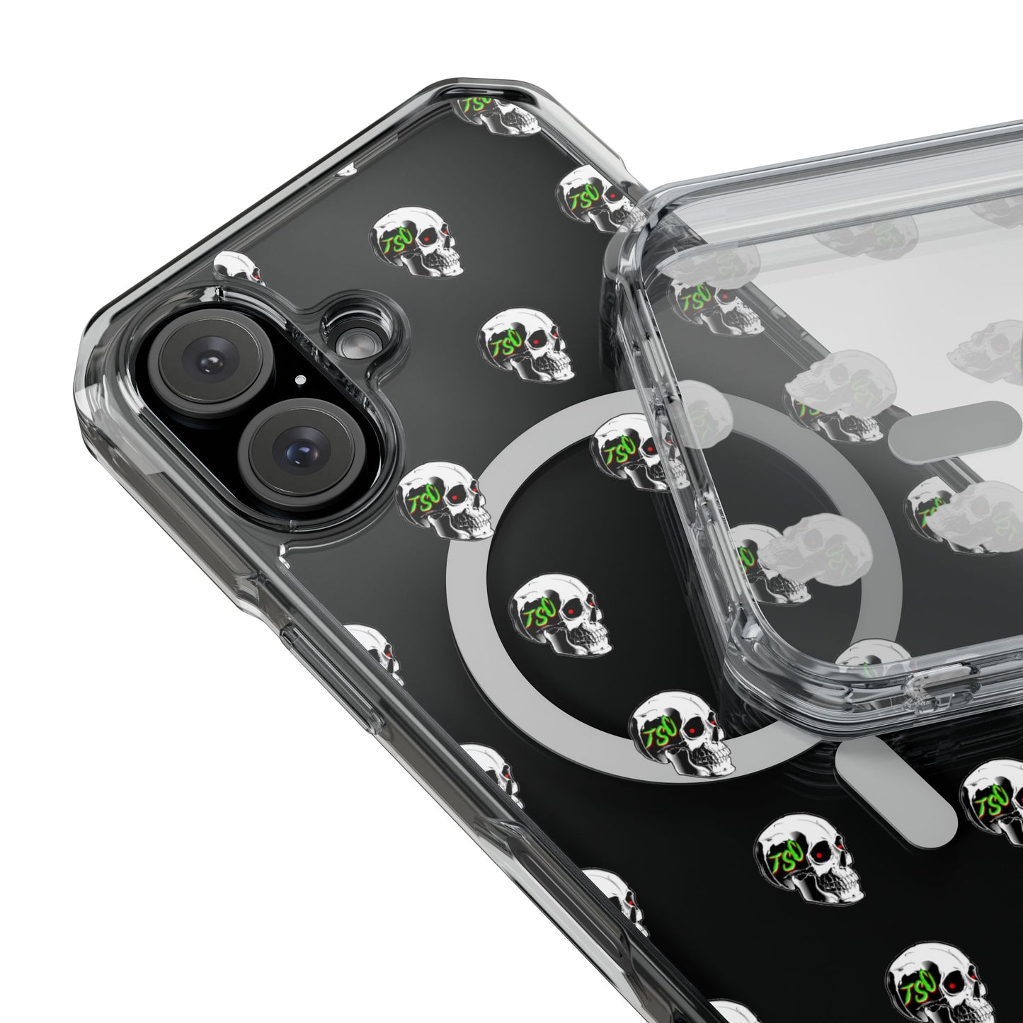 Clear MagSafe Phone Case — Green Eye Skull Pattern