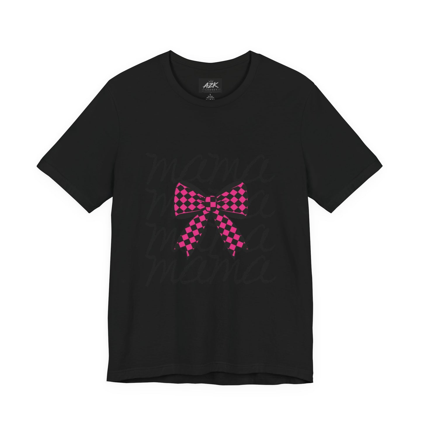 Mama Script Tee with Pink Plaid Bow