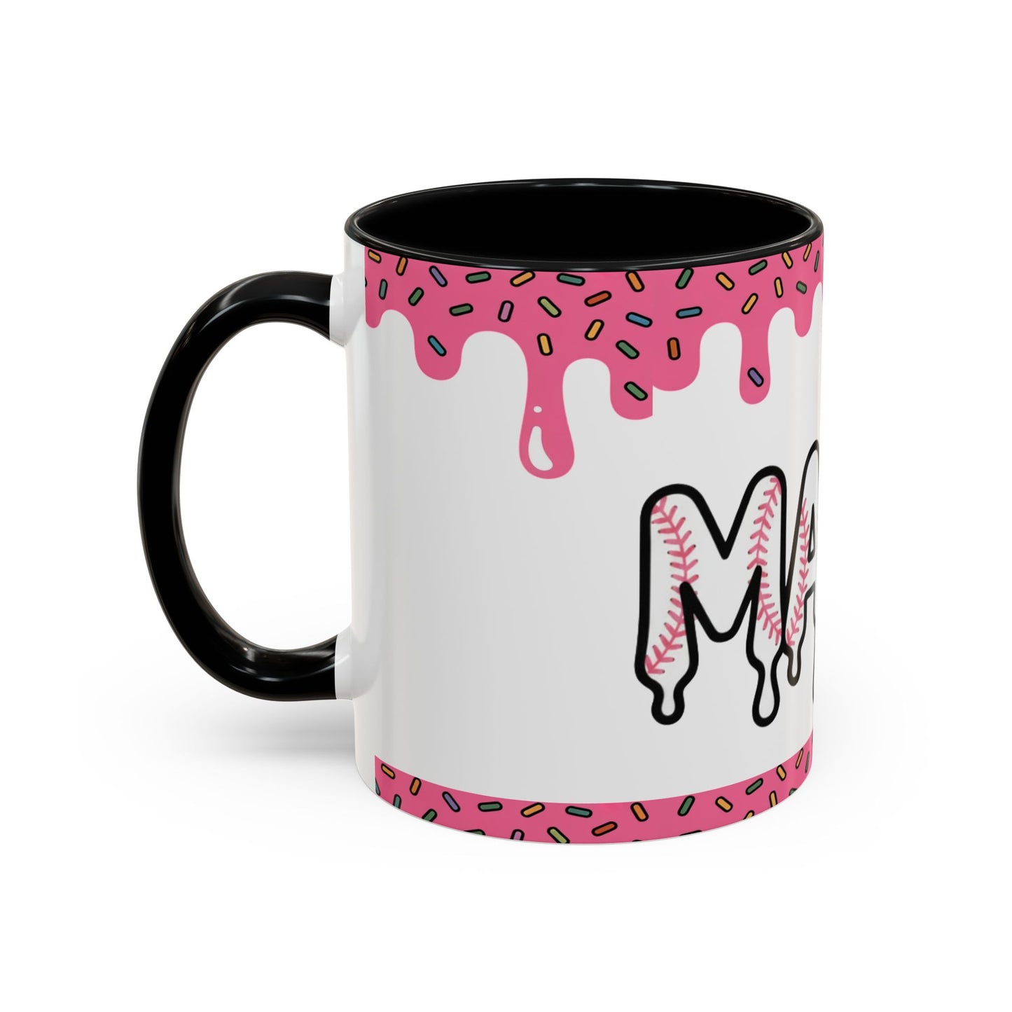 Mama Baseball Drip Accent Coffee Mug – Pink Sprinkle Baseball Mom Gift (11/15oz)