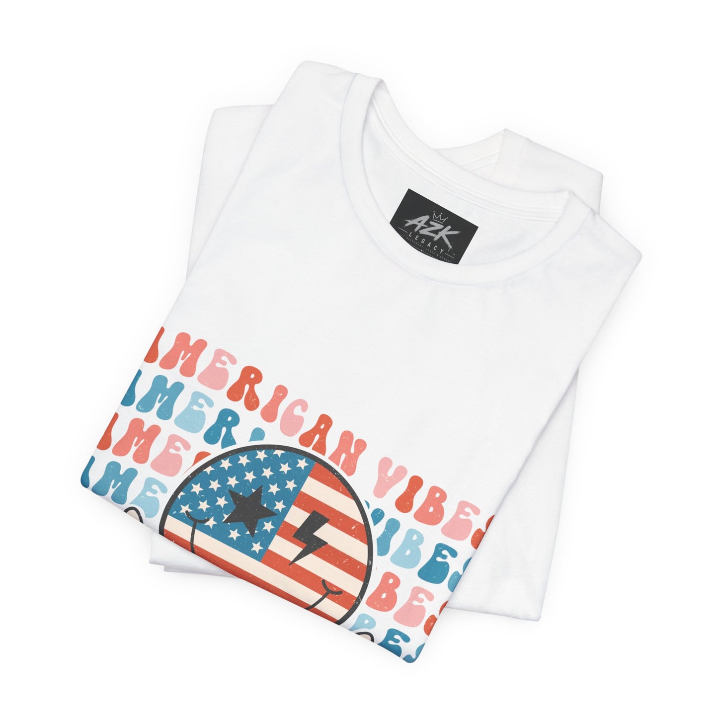 American Vibes T-Shirt — Retro Peace Sign Flag Tee (Fourth of July)