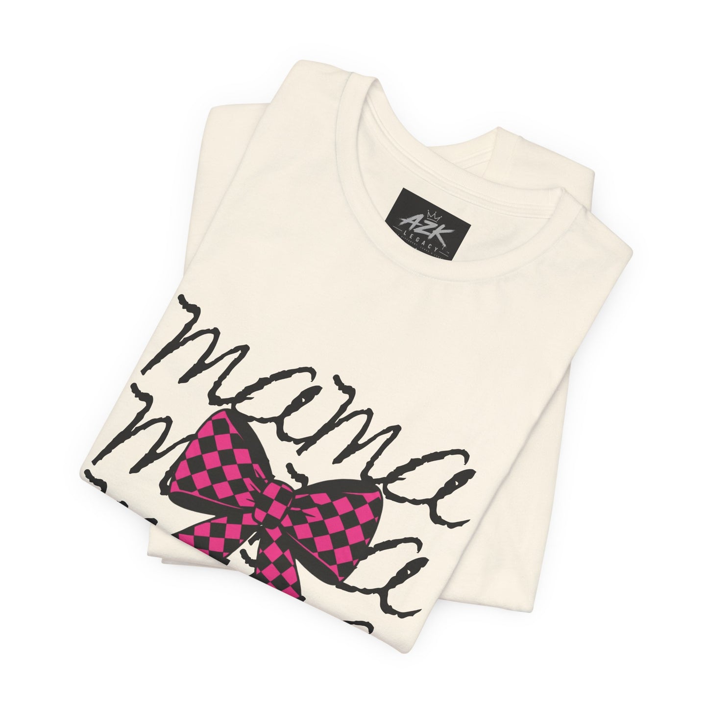 Mama Script Tee with Pink Plaid Bow